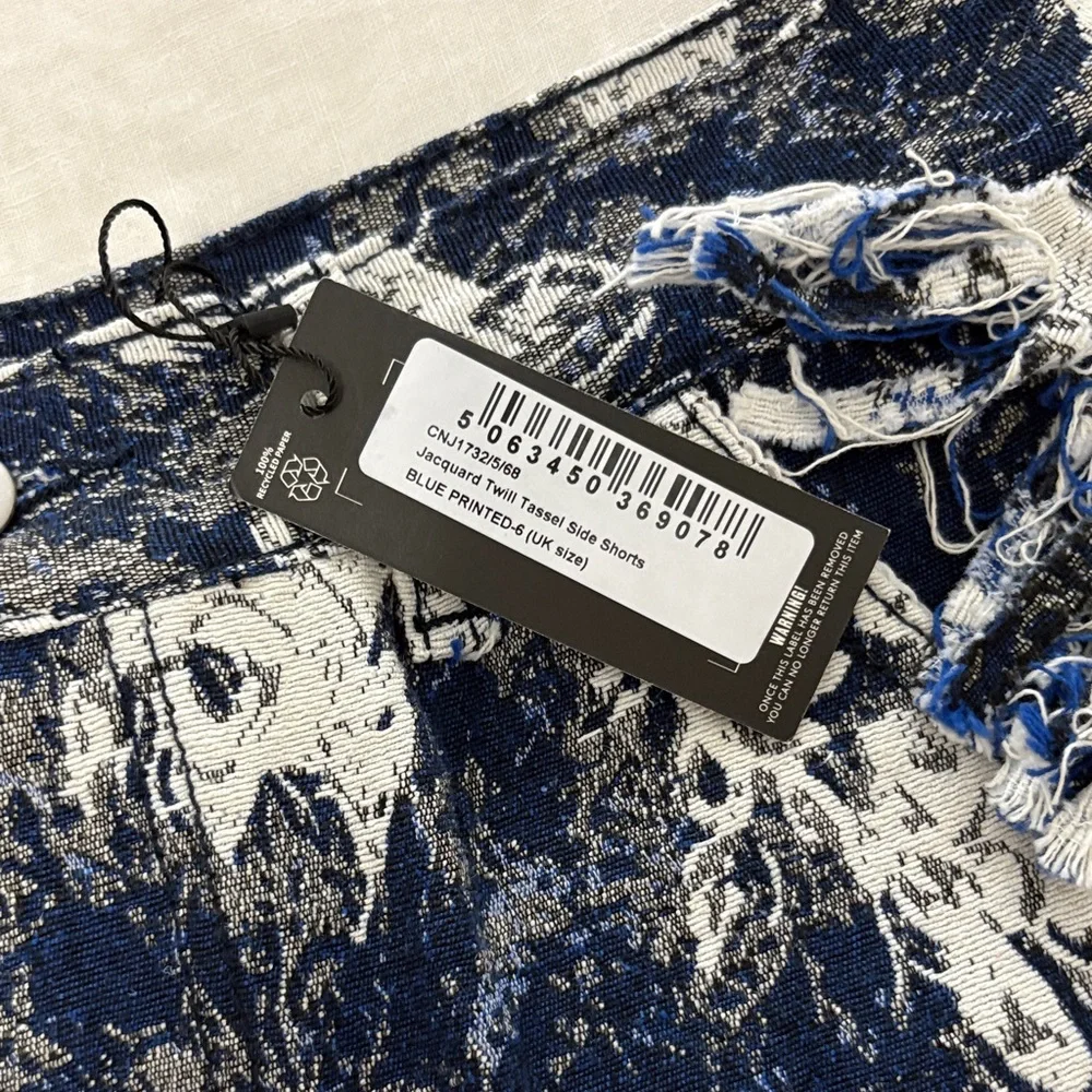 PLT Blue Printed Jacquard Twill Tassel Side Shorts - Picture 9 of 12